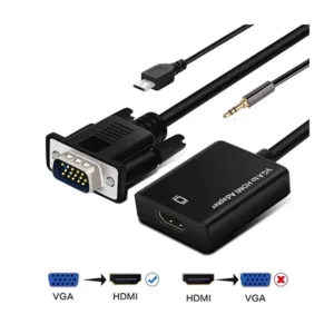 Adaptateur VGA vers HDMI 1080P HD avec Audio – Conversion Vidéo Haute Qualité pour PC, TV, Projecteur et Moniteur