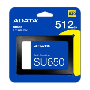 Disque dur Interne SSD ADATA SU650 512 Go - 2.5" SATA III (6Gb/s), Lecture 520MB/s, Écriture 450MB/s - ASU650SS-512GT-R